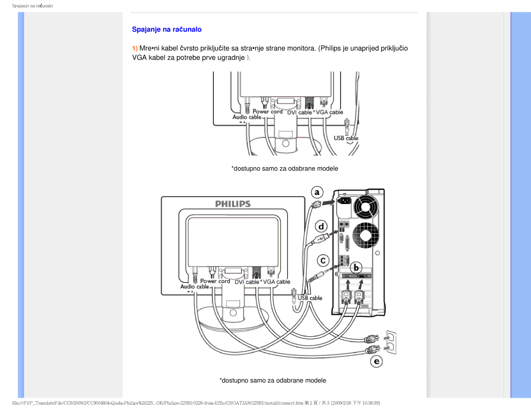 Philips MWB1225I user manual Spajanje na računalo, Dostupno samo za odabrane modele 