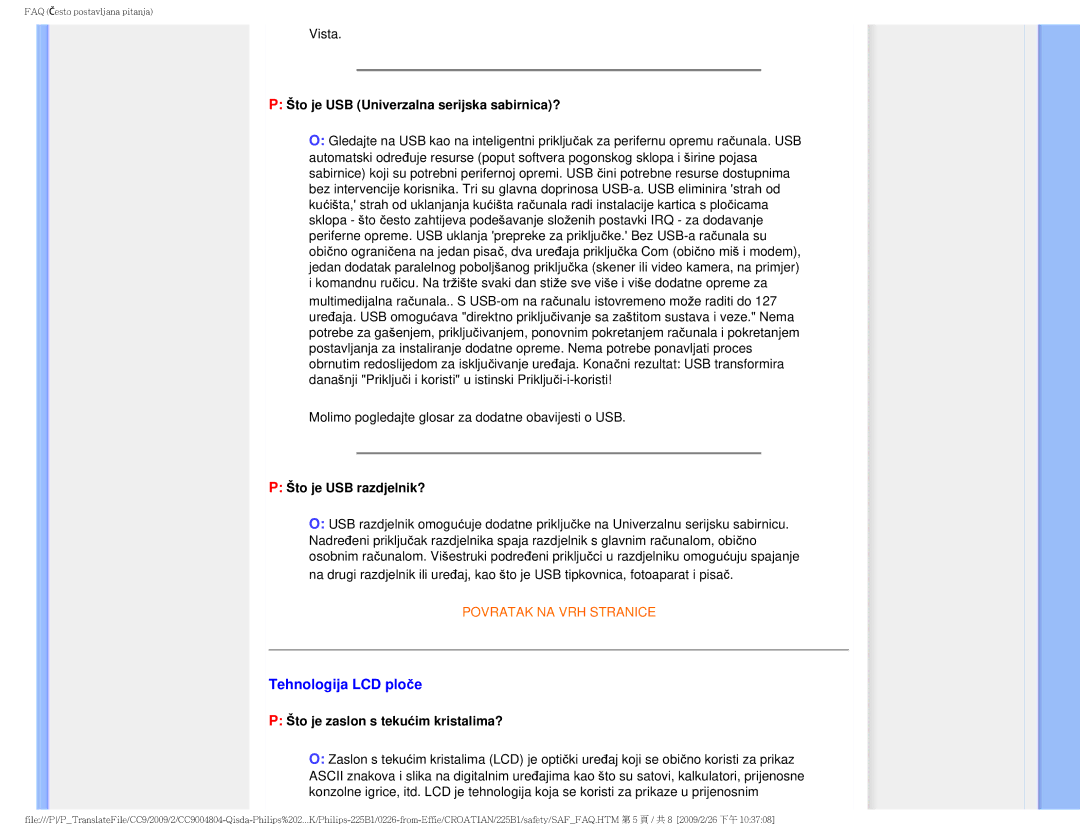 Philips MWB1225I user manual Tehnologija LCD ploče, Što je USB Univerzalna serijska sabirnica?, Što je USB razdjelnik? 