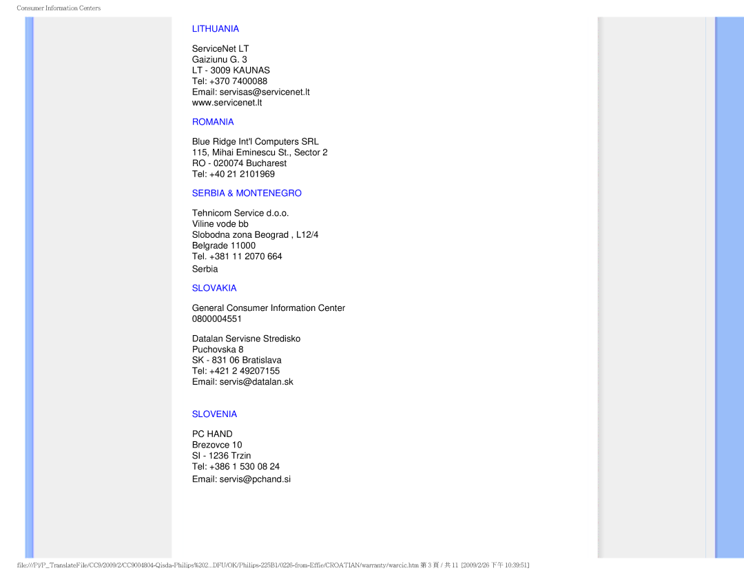 Philips MWB1225I user manual Lithuania 