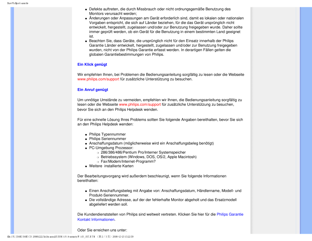 Philips MWE1160T user manual Ein Klick genügt, Ein Anruf genügt 