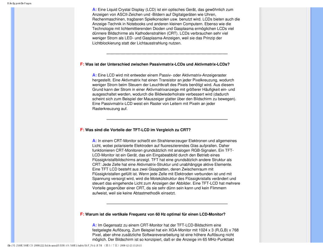 Philips MWE1160T user manual Was sind die Vorteile der TFT-LCD im Vergleich zu CRT? 