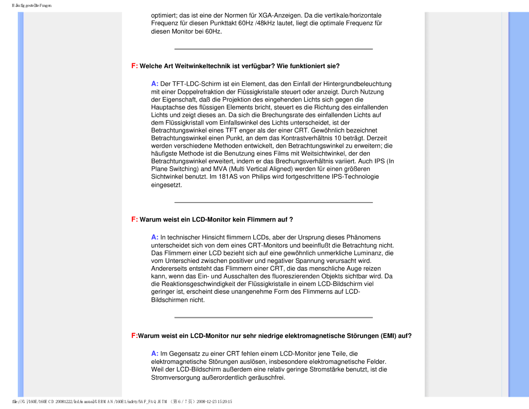 Philips MWE1160T user manual Warum weist ein LCD-Monitor kein Flimmern auf ? 