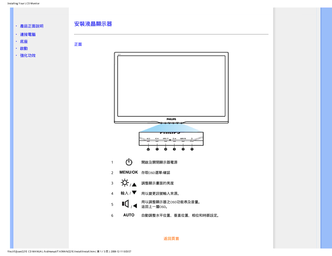 Philips MWE1221T user manual 安裝液晶顯示器 