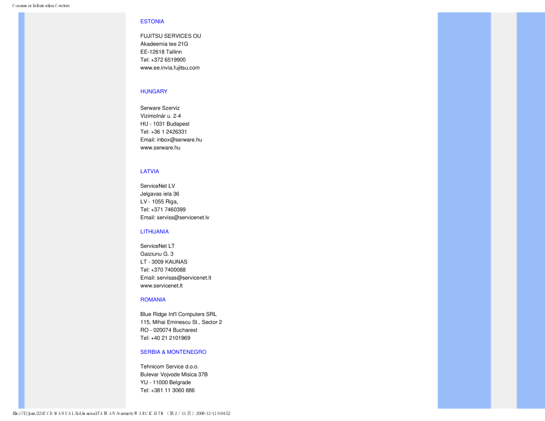 Philips MWE1221T user manual Estonia, Hungary, Latvia, Lithuania, Romania, Serbia & Montenegro 