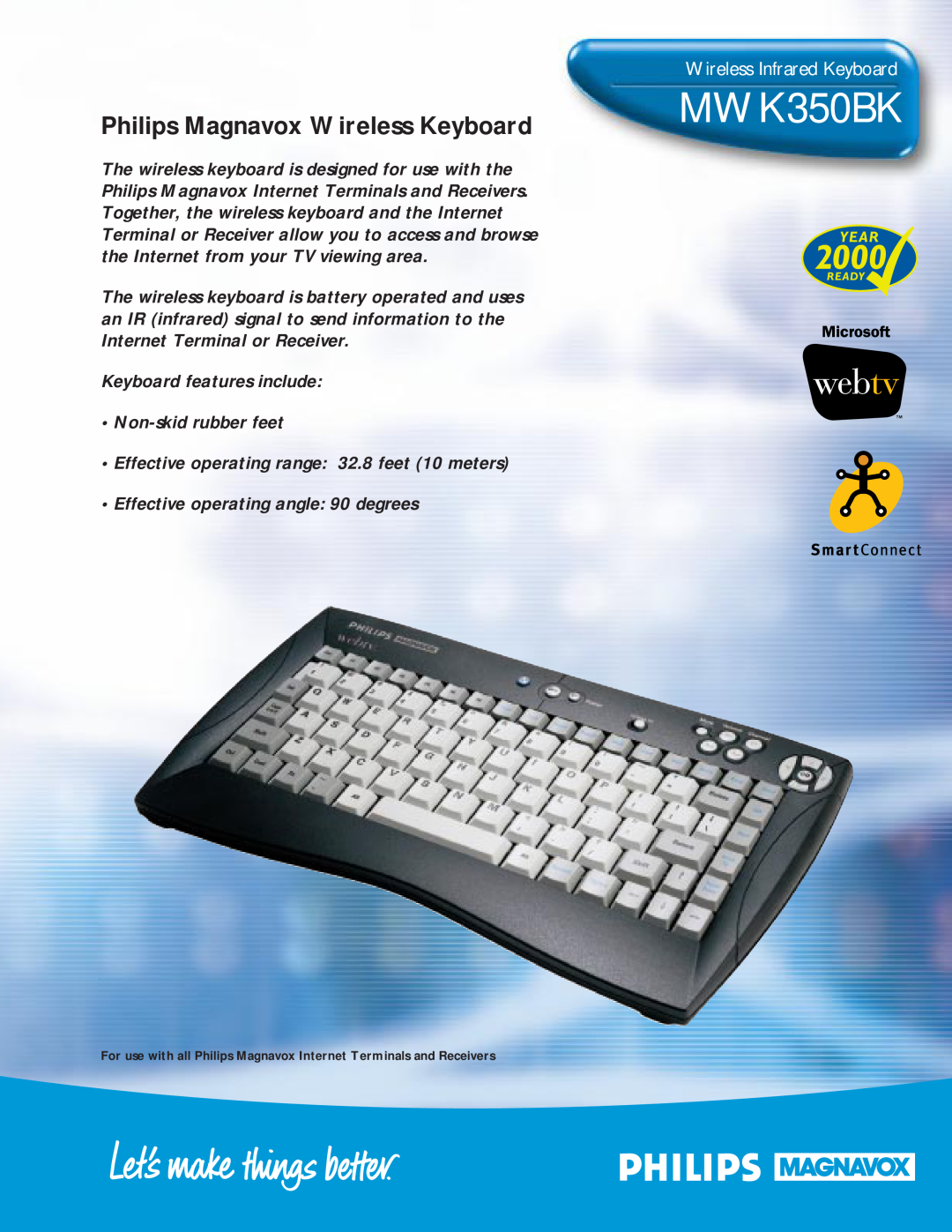 Philips MWK350BK manual Wireless Infrared Keyboard, Philips Magnavox Wireless Keyboard 