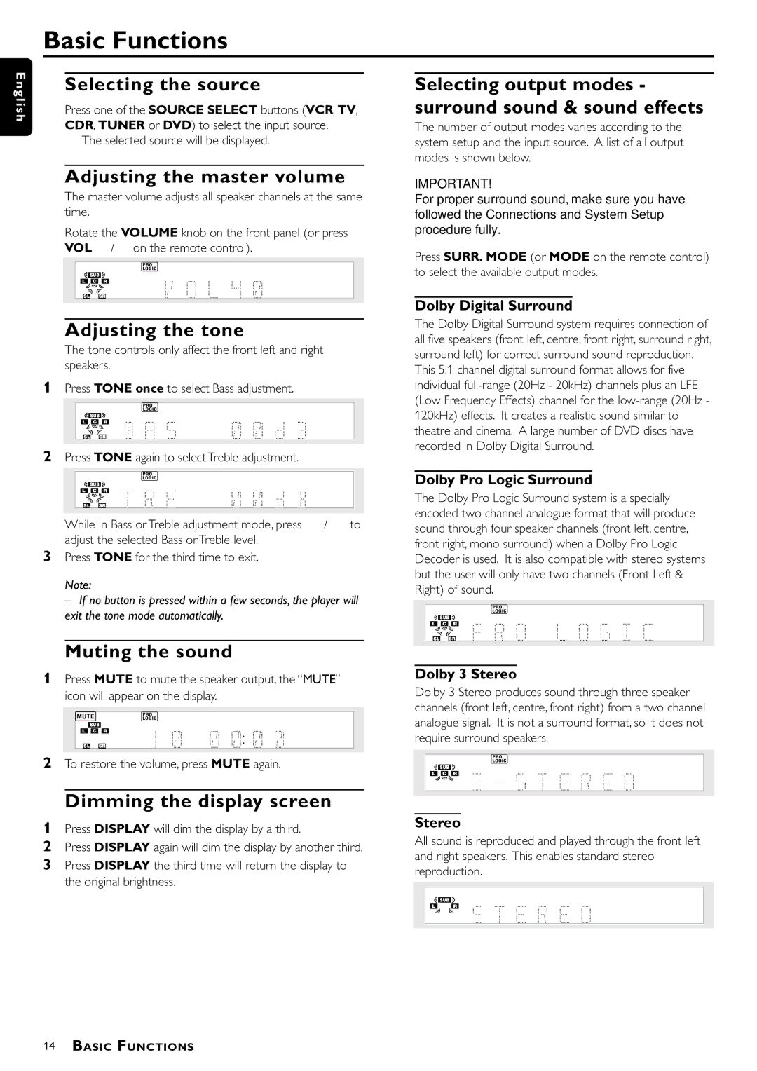 Philips MX-1060D, MX-1050D manual Basic Functions 