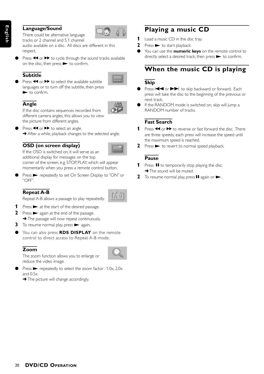 Philips MX-1060D, MX-1050D manual Playing a music CD, When the music CD is playing 