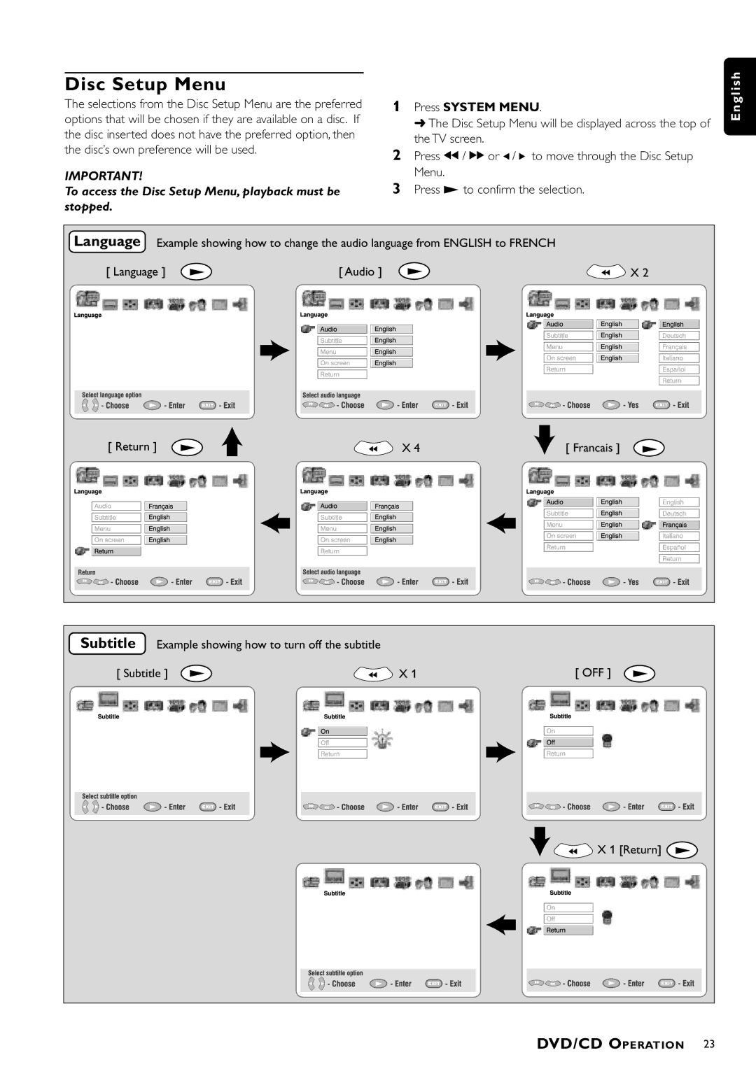 Philips MX-1050D, MX-1060D manual Disc Setup Menu, Press System Menu 