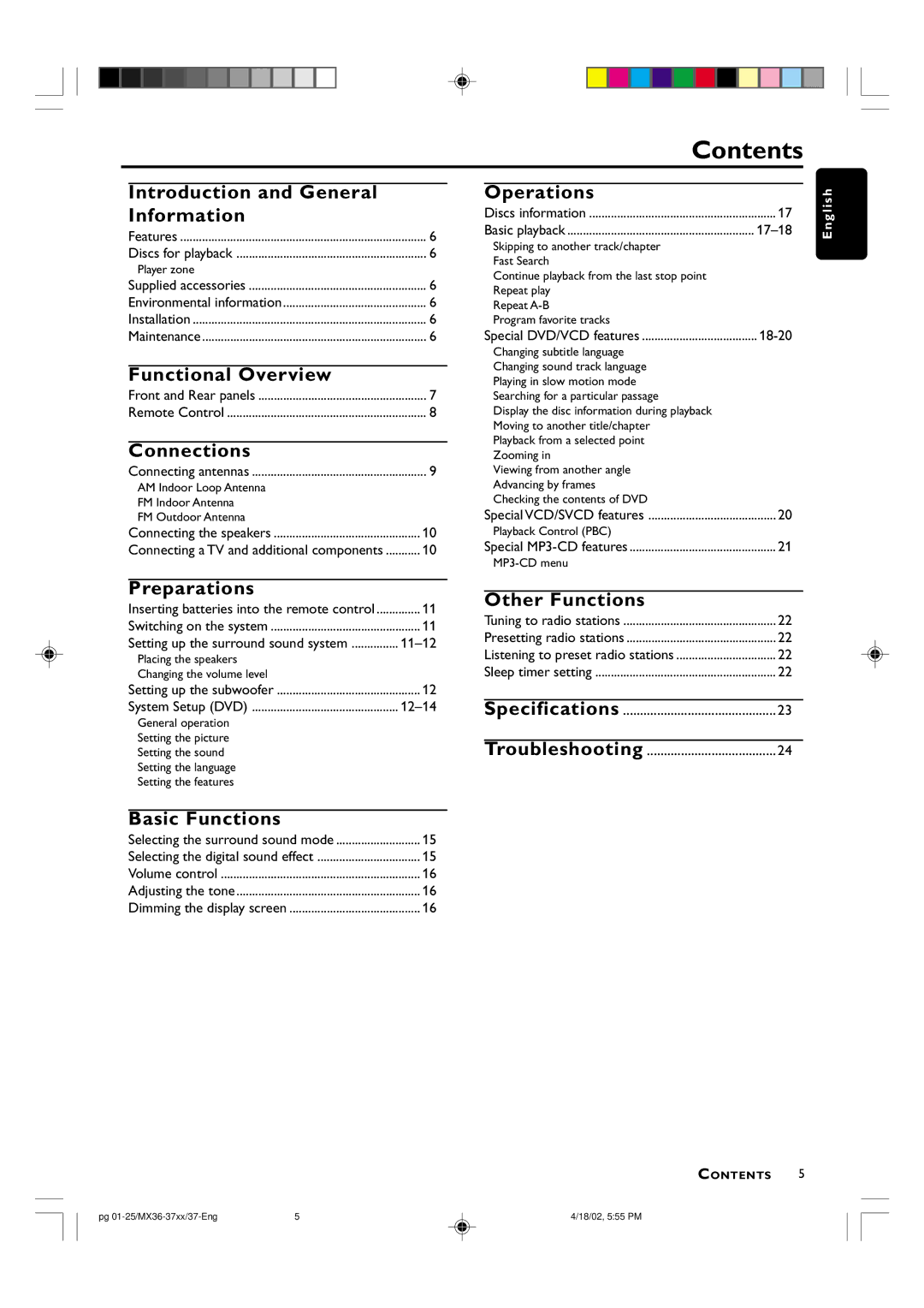 Philips MX-3700D warranty Contents 