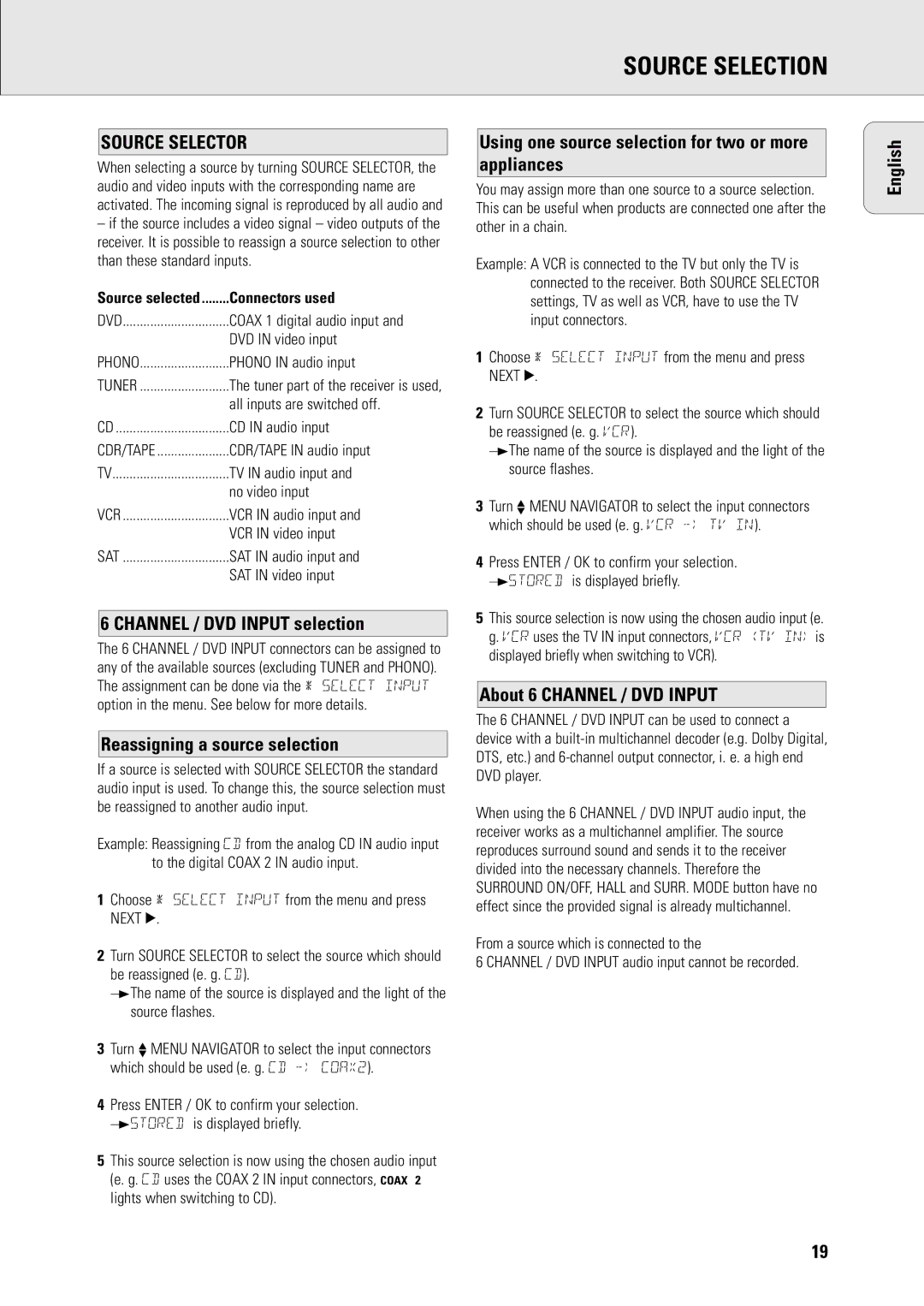 Philips MX960D, MX-980D specifications Source Selection, Source Selector 