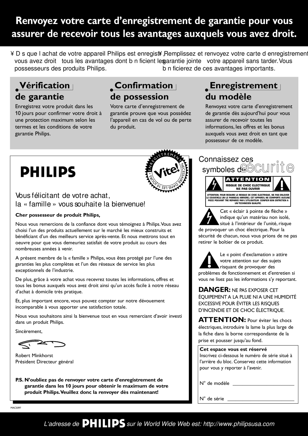 Philips MX-980D, MX960D specifications Cher possesseur de produit Philips, Cet espace vous est réservé 