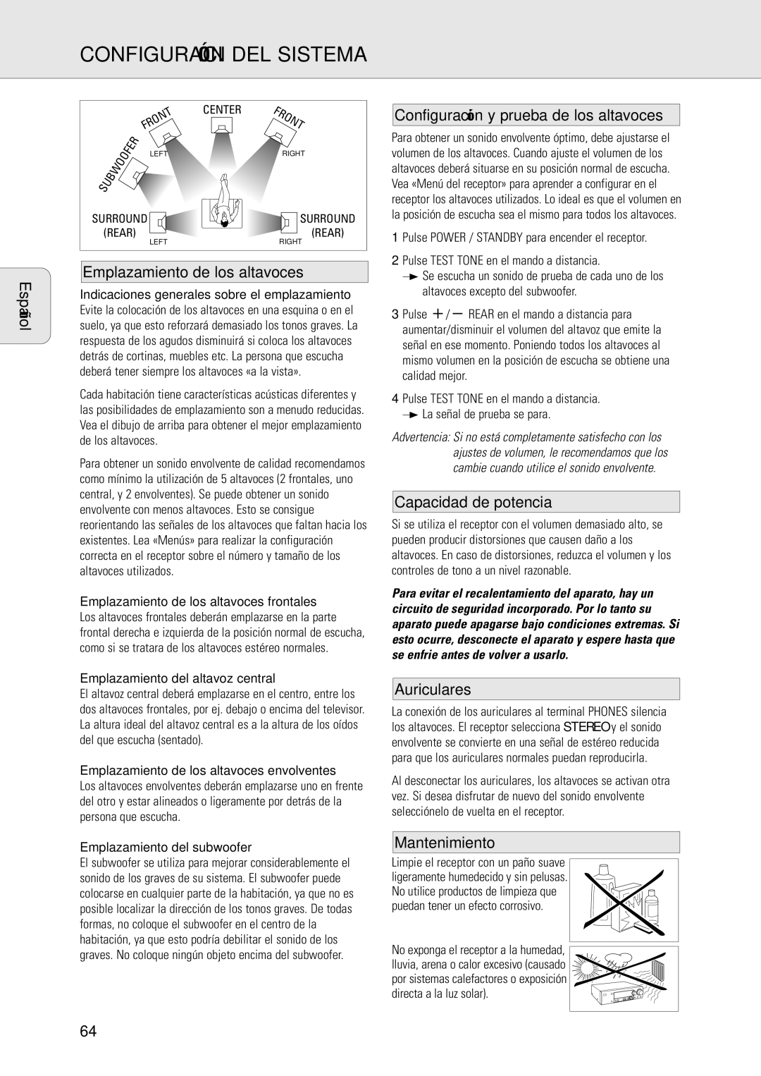 Philips MX-980D, MX960D specifications Configuración DEL Sistema 