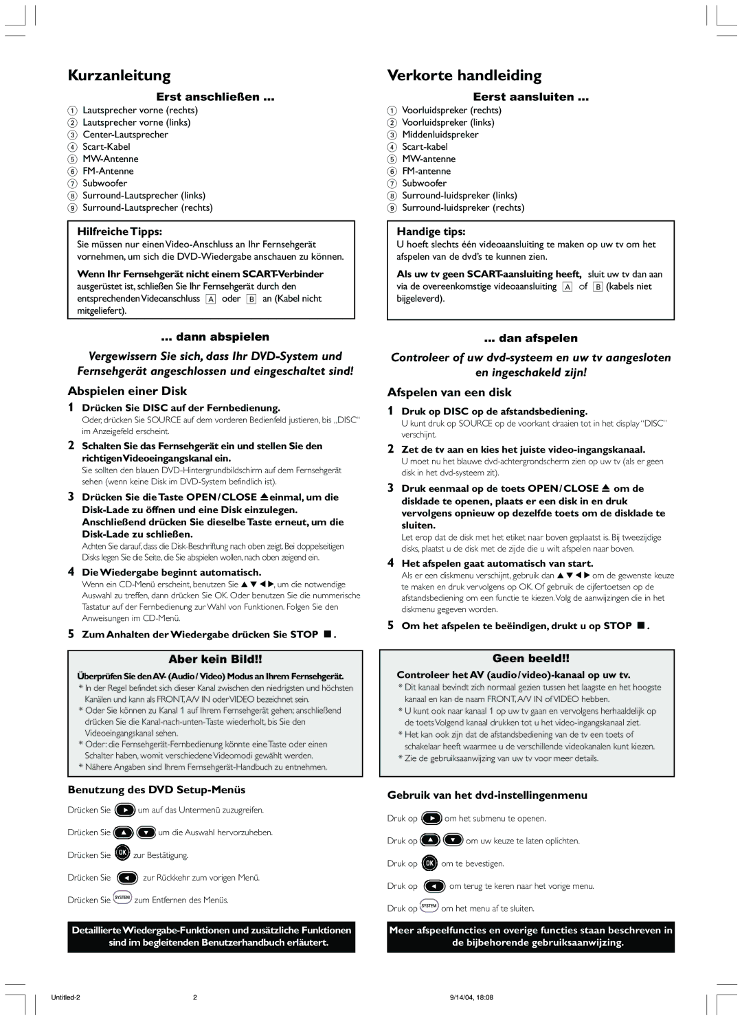 Philips MX2500/01 manual Kurzanleitung, Verkorte handleiding, Abspielen einer Disk, Afspelen van een disk 