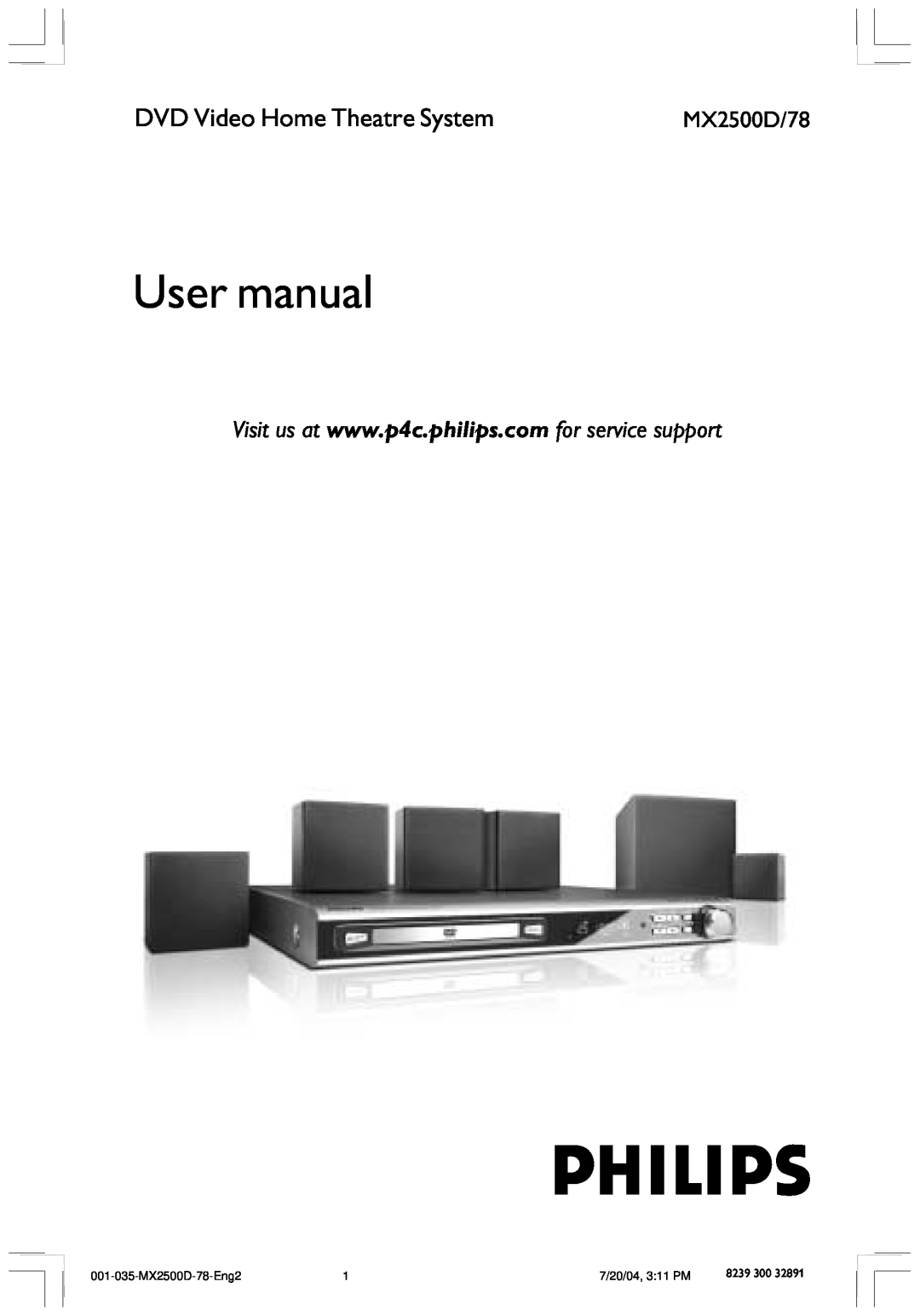 Philips user manual DVD Video Home Theatre System, MX2500D/78, 001-035-MX2500D-78-Eng2, 7/20/04, 3 11 PM 
