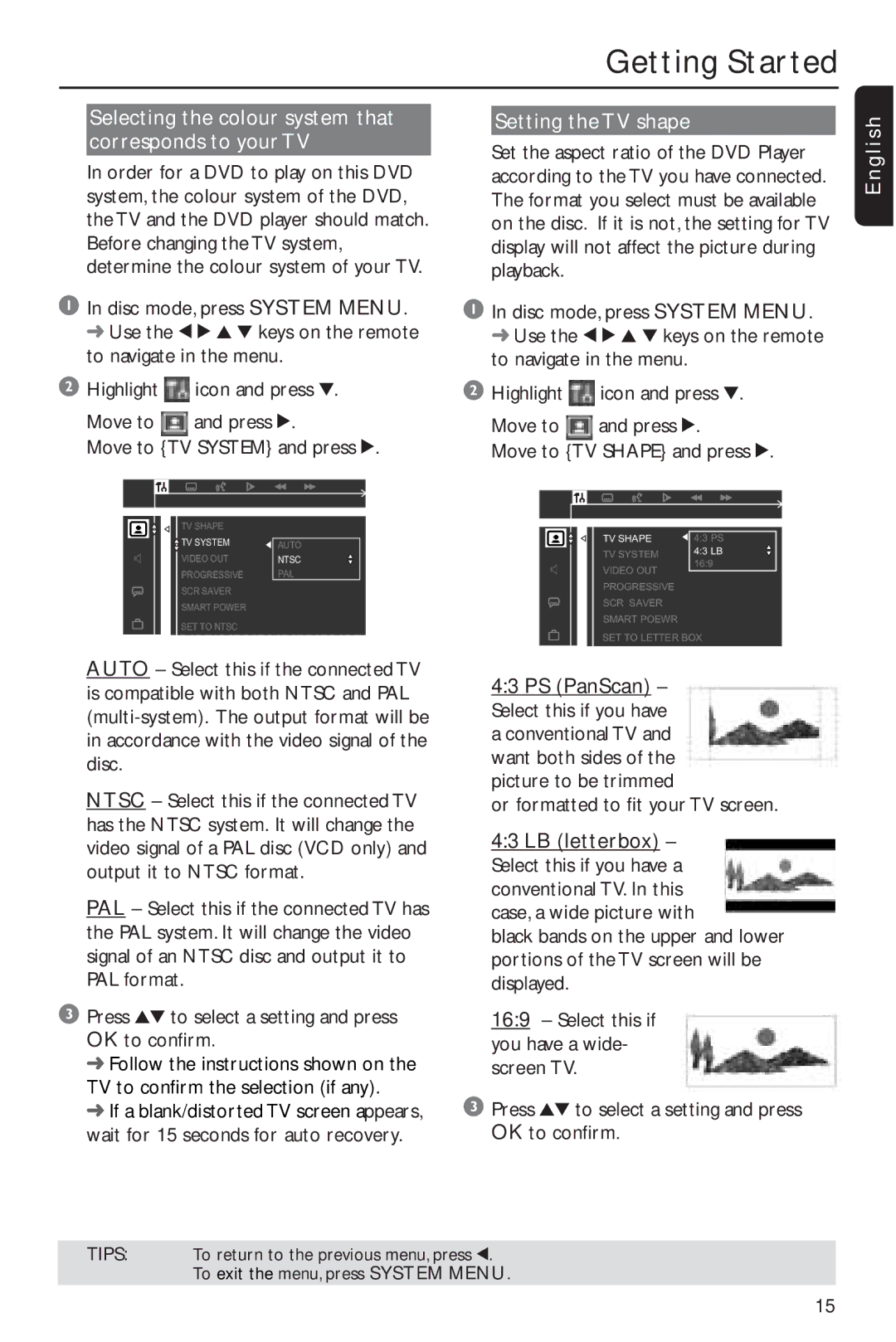 Philips MX2600/55 user manual Selecting the colour system that corresponds to your TV, Setting the TV shape 