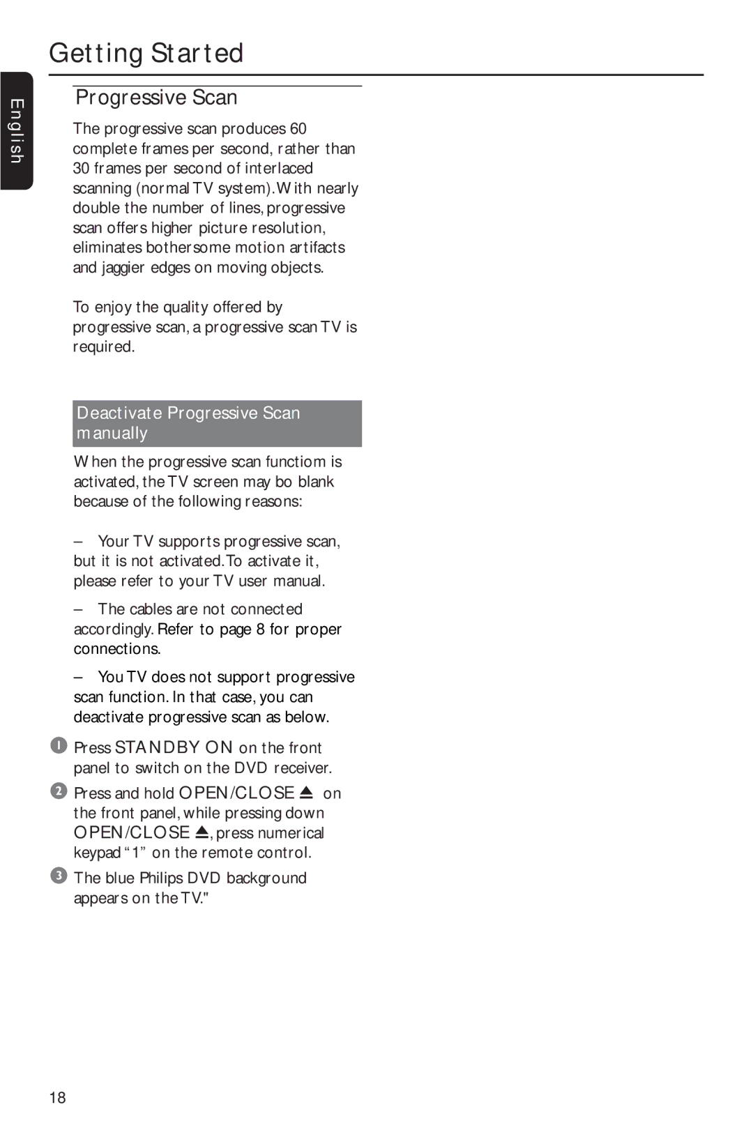 Philips MX2600/55 user manual Deactivate Progressive Scan manually 