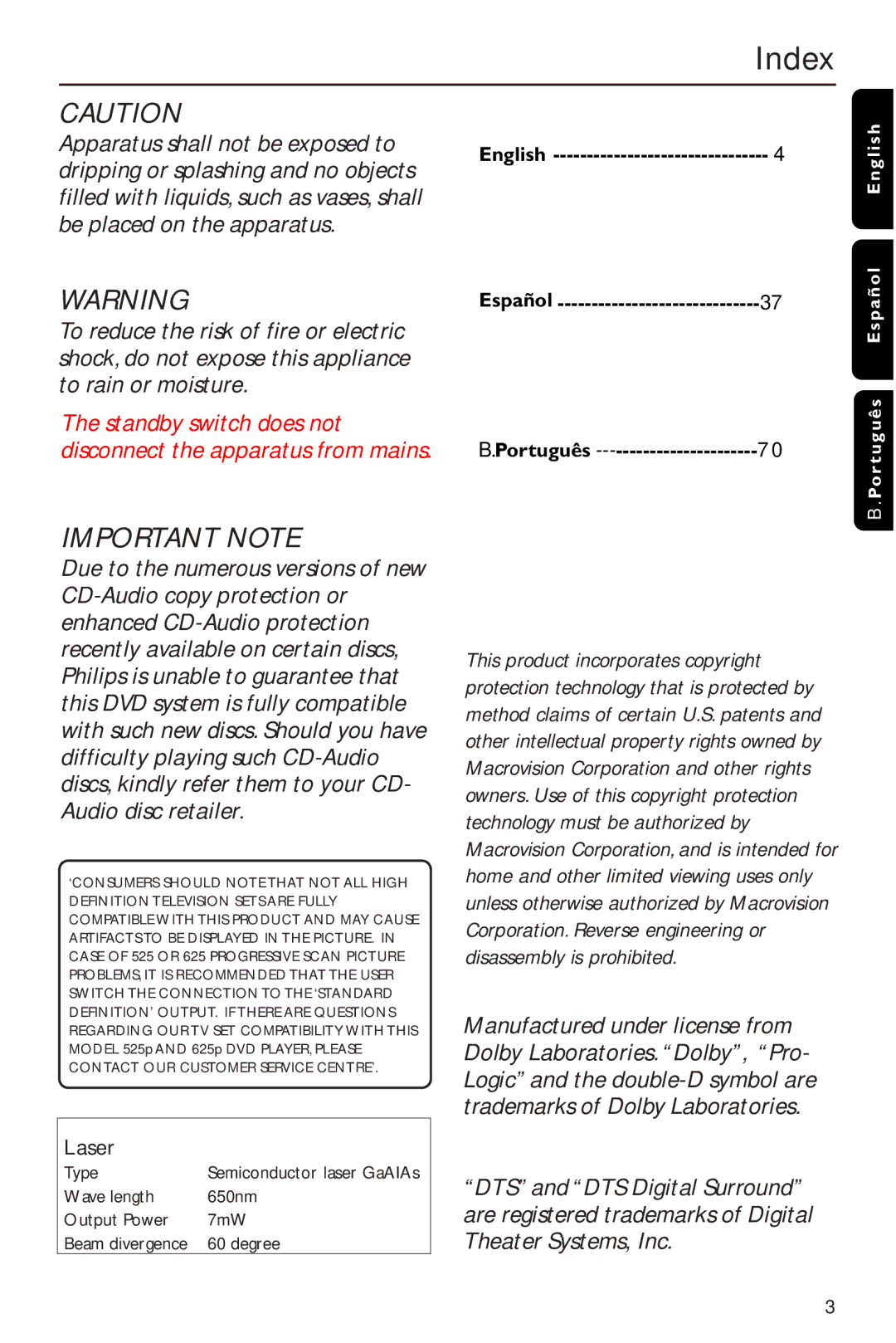 Philips MX2600/55 user manual Index 