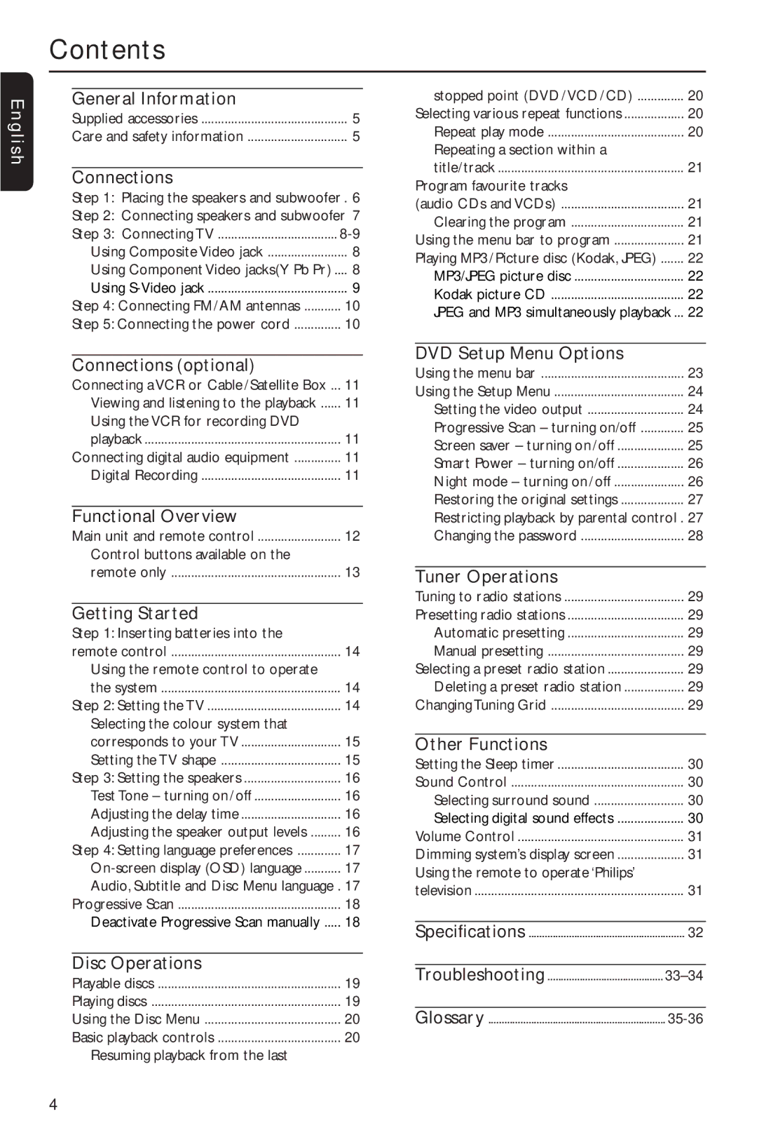 Philips MX2600/55 user manual Contents 