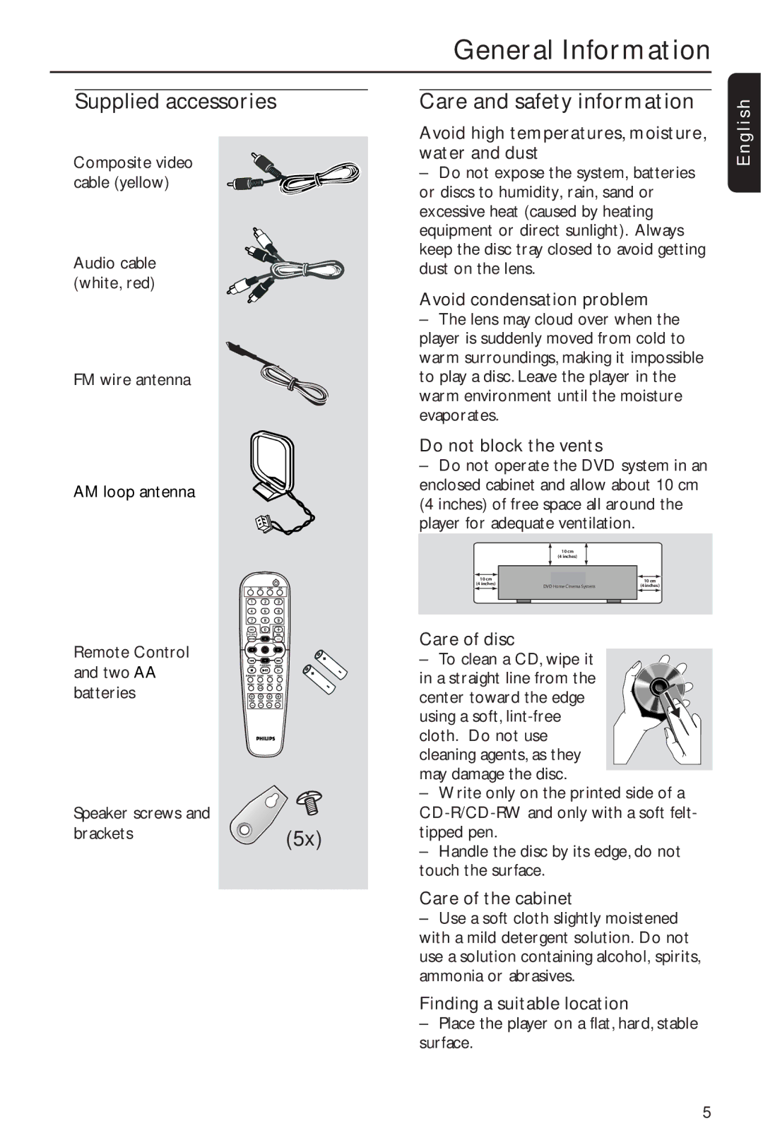 Philips MX2600/55 user manual FM wire antenna, Speaker screws Brackets, Place the player on a flat, hard, stable surface 