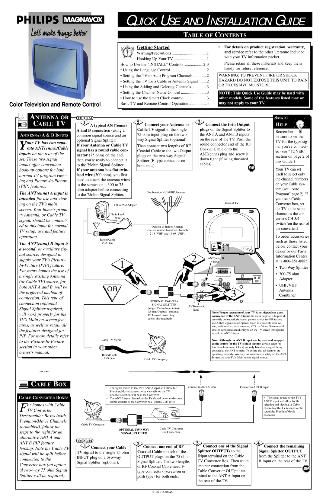 Philips MX3291B warranty If your Antenna or Cable TV, Signal has a round cable con, If your antenna has flat twin 