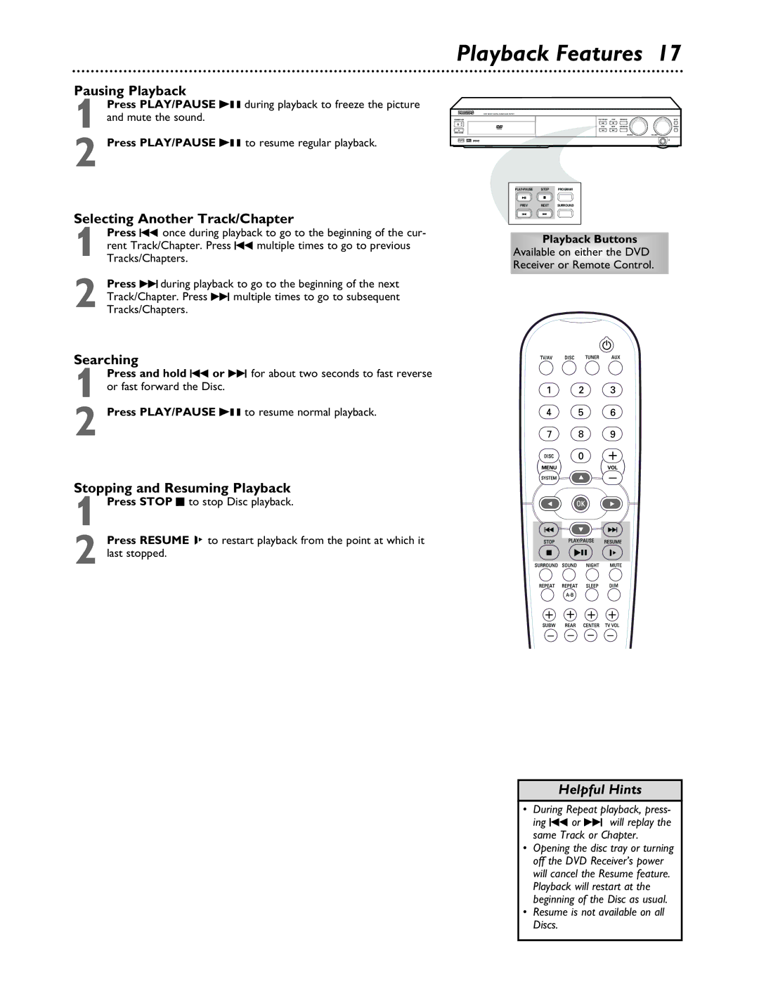 Philips MX3600 warranty Playback Features, Pausing Playback 