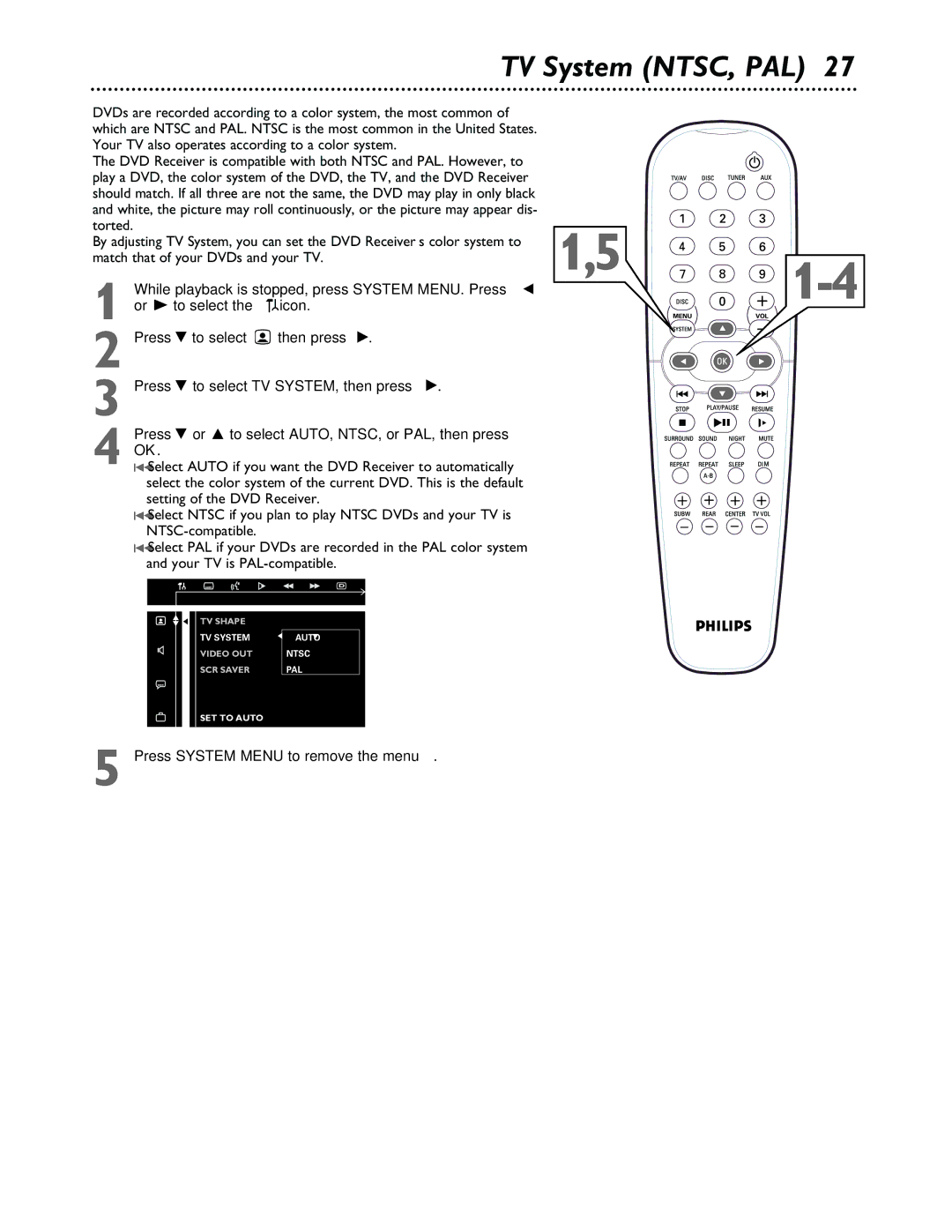 Philips MX3600 warranty TV System NTSC, PAL 