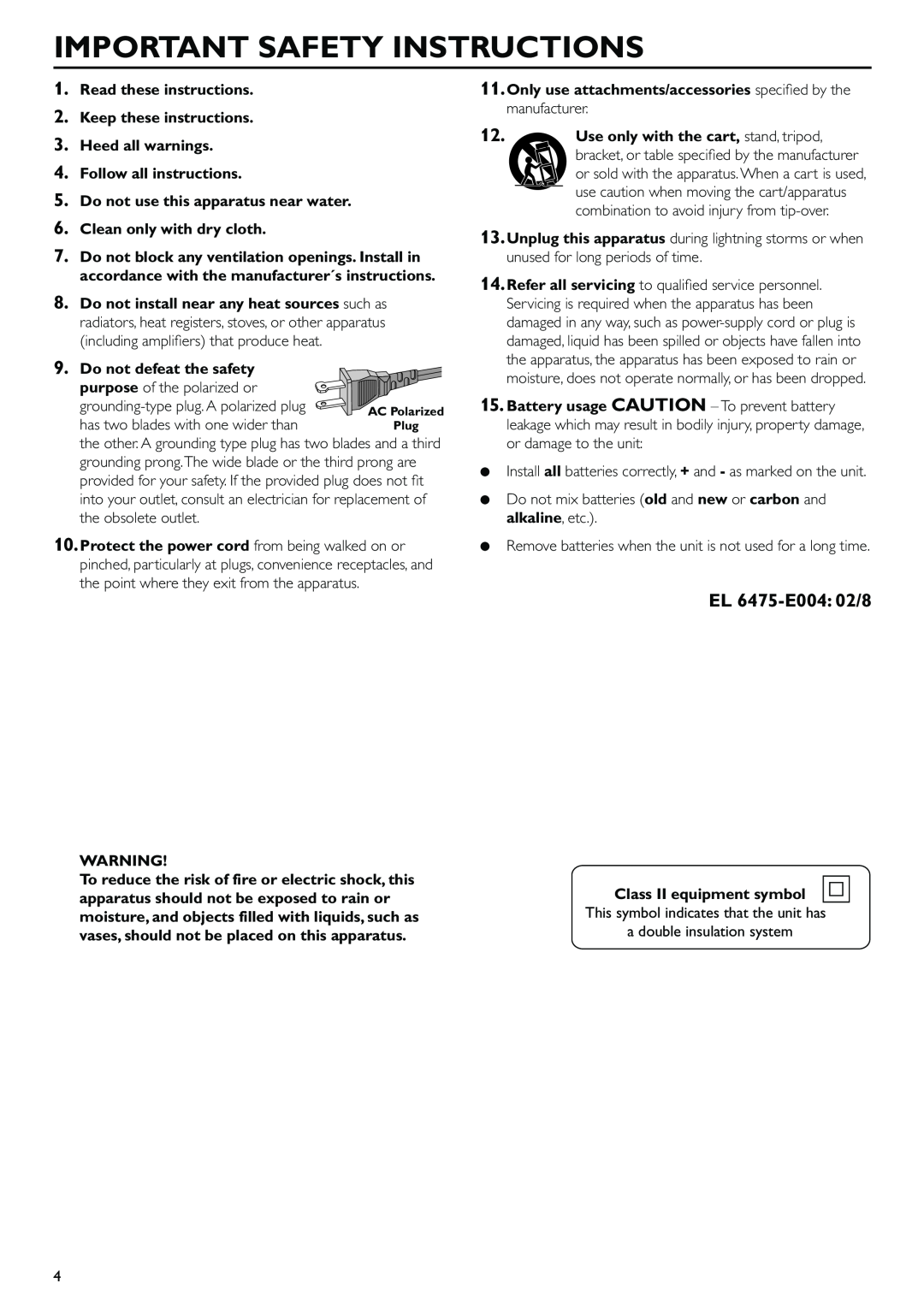 Philips MX3660D owner manual Important Safety Instructions, Read these instructions 2. Keep these instructions 