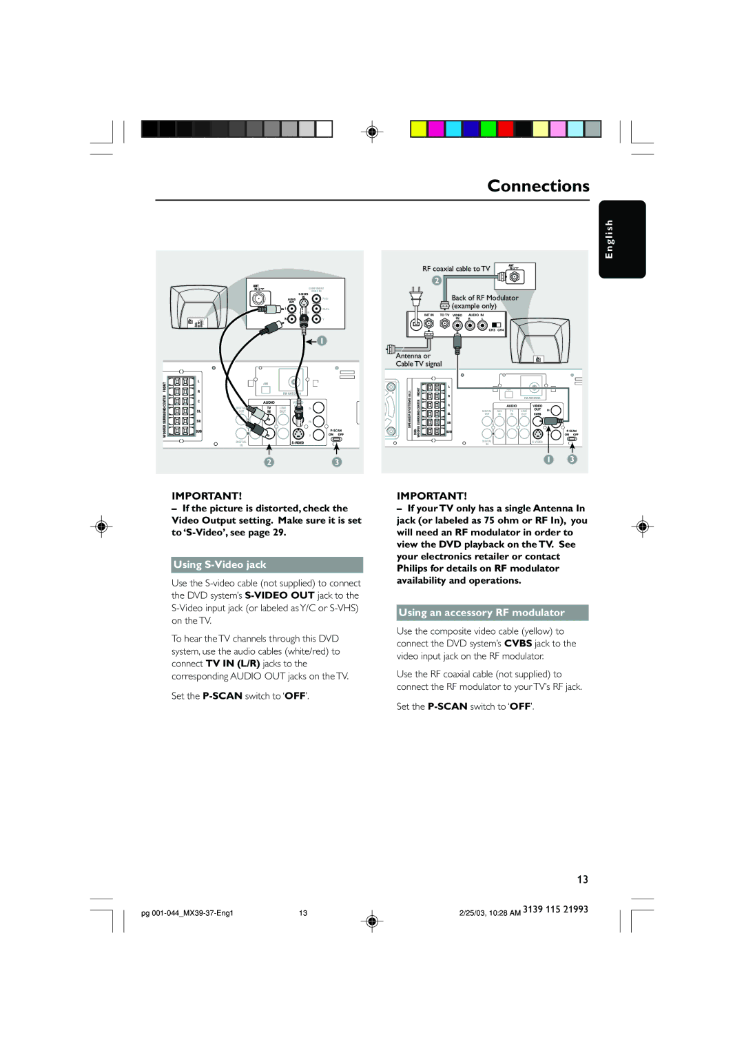 Philips MX3950D, MX3900D warranty Using S-Video jack, Using an accessory RF modulator 