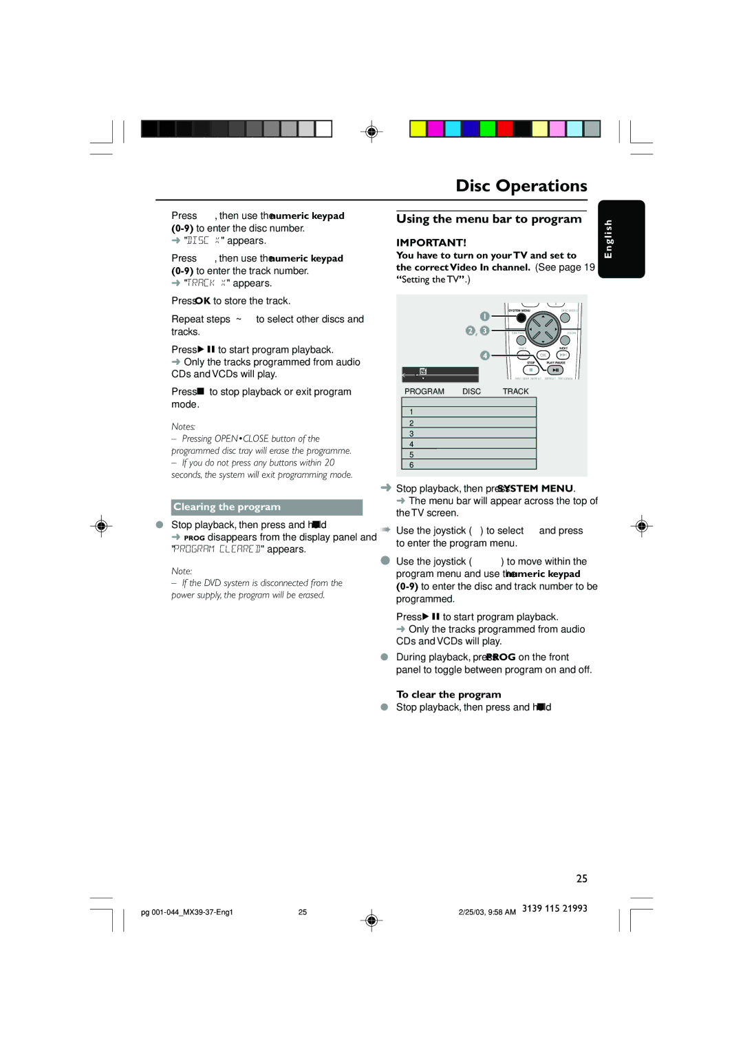 Philips MX3950D, MX3900D warranty Using the menu bar to program, Clearing the program, To clear the program 