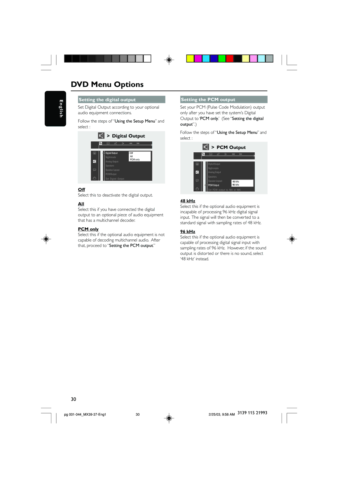 Philips MX3900D, MX3950D warranty Setting the digital output Setting the PCM output I s h 