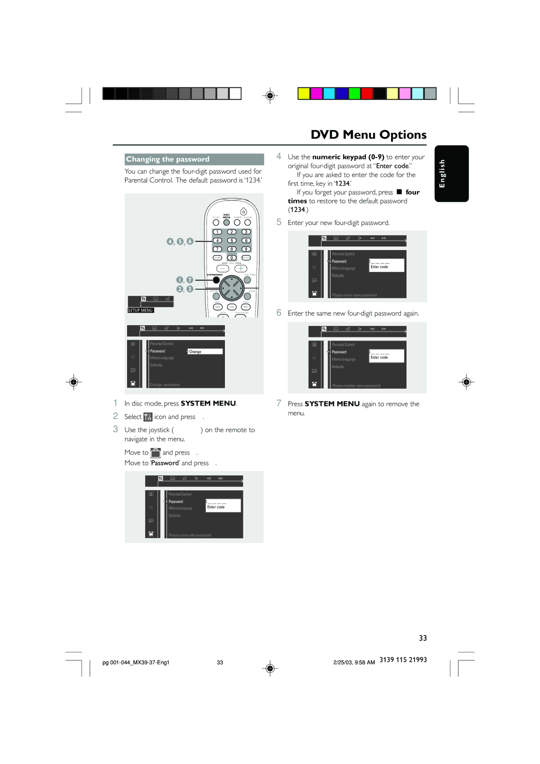 Philips MX3950D, MX3900D warranty Changing the password 