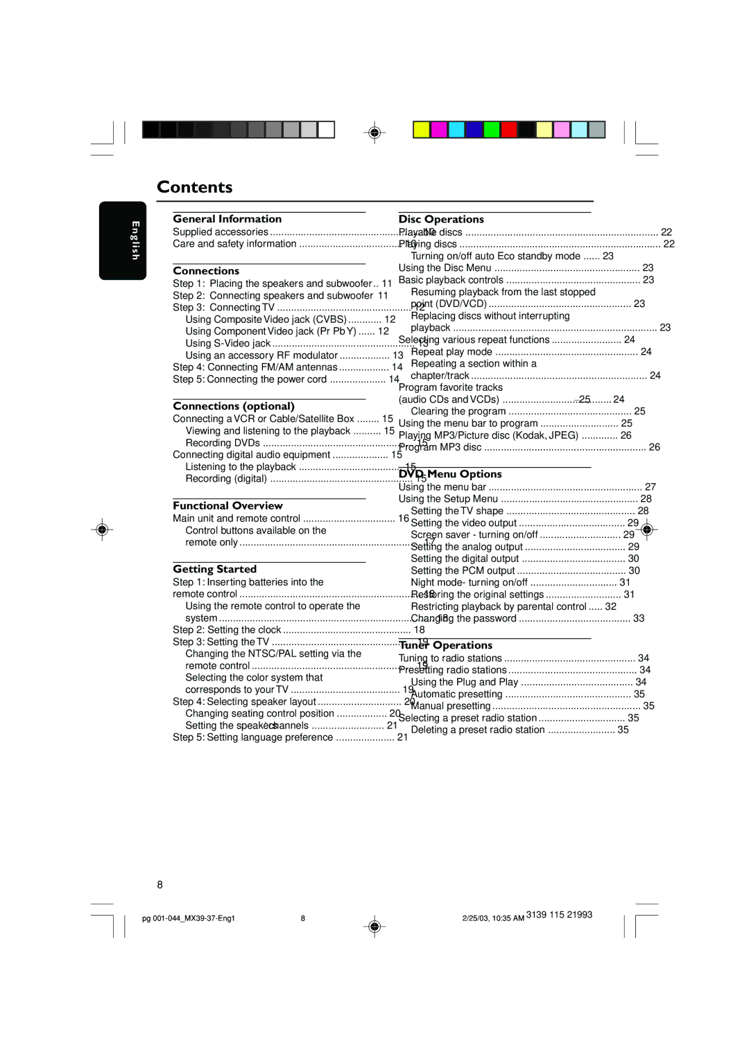 Philips MX3900D, MX3950D warranty Contents 