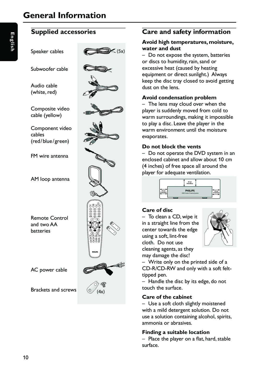 Philips MX3910D/37 owner manual General Information, Supplied accessories Care and safety information 