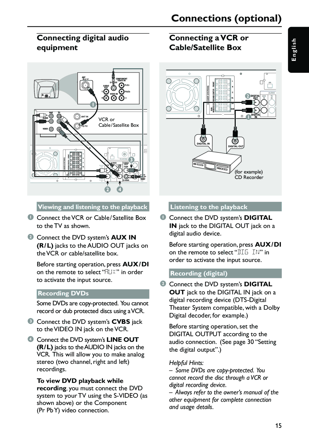 Philips MX3910D/37 owner manual Listening to the playback, Recording DVDs, Recording digital 