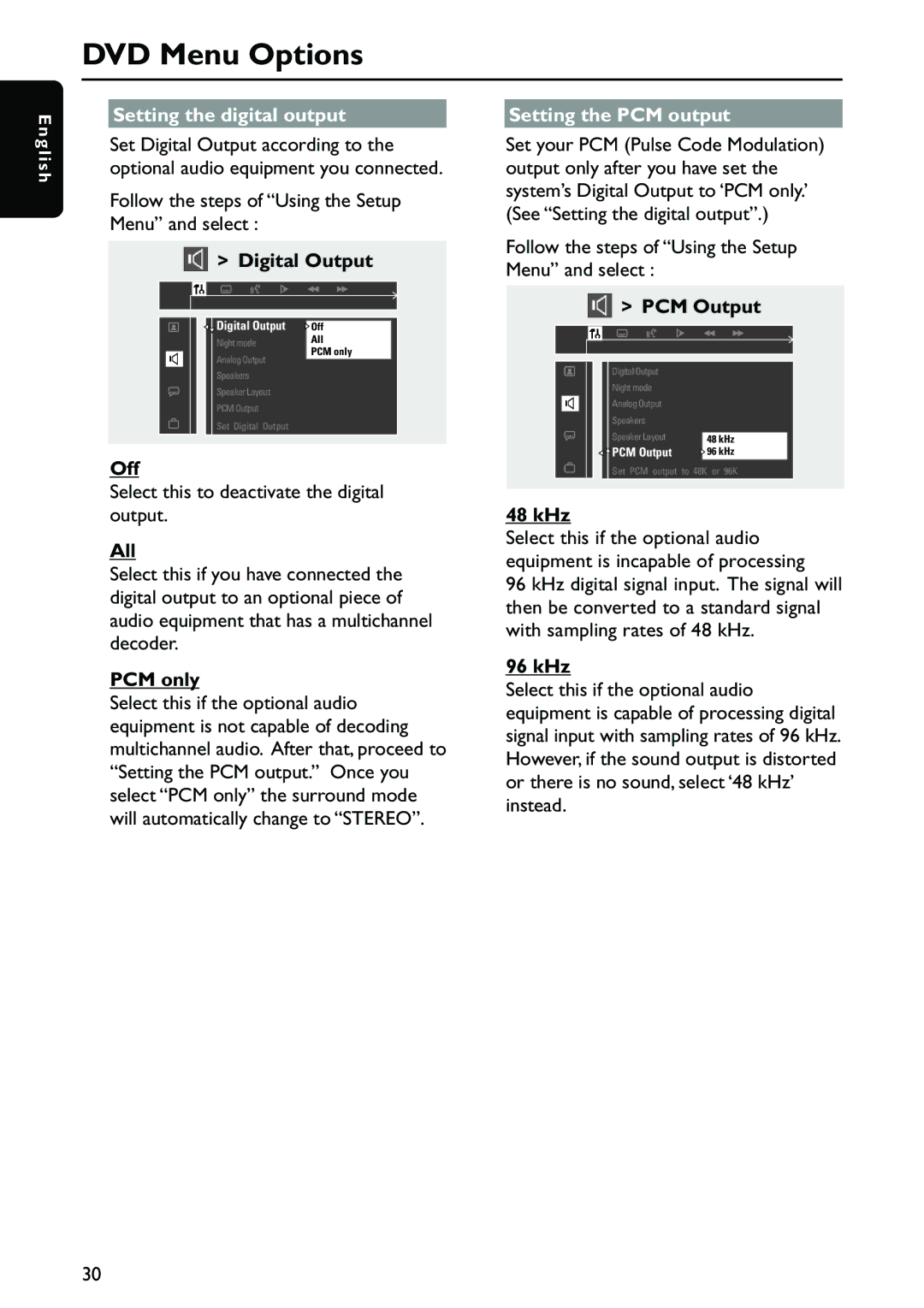 Philips MX3910D/37 owner manual Setting the digital output Setting the PCM output 