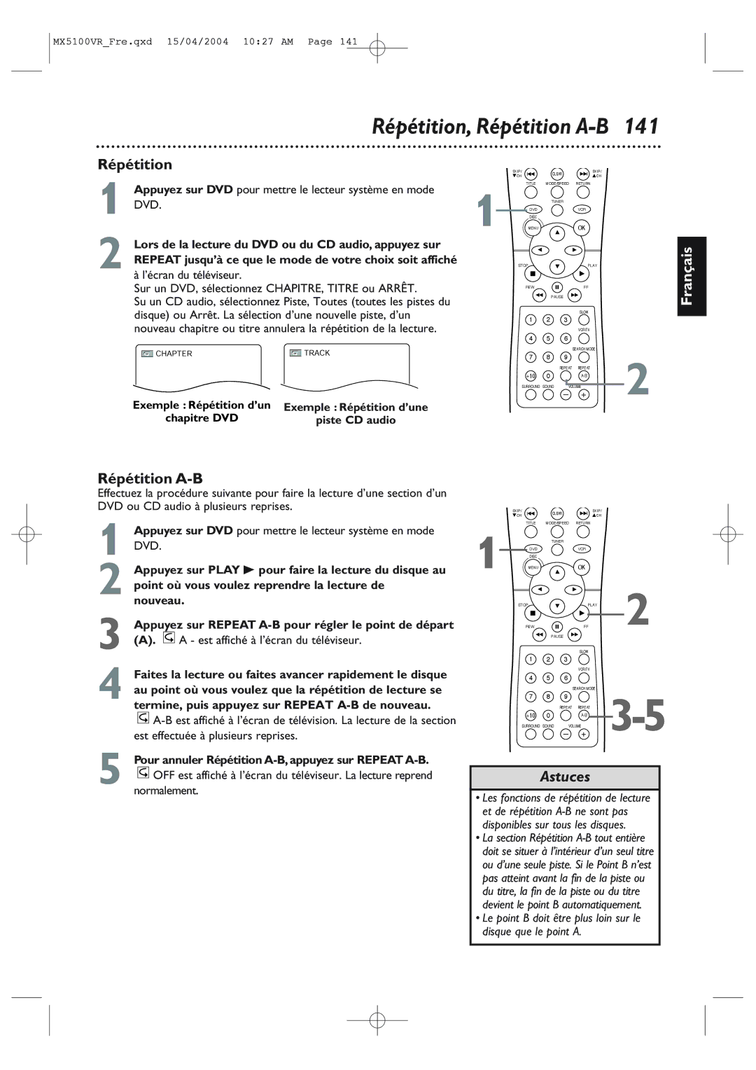 Philips MX5100VR/37B owner manual Répétition, Répétition A-B 