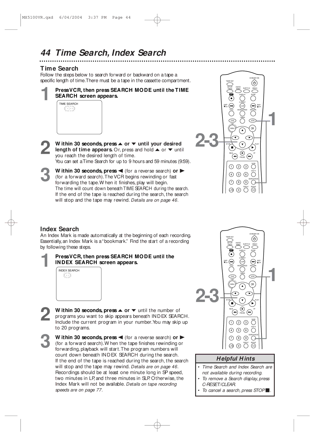 Philips MX5100VR/37B owner manual Time Search, Index Search 