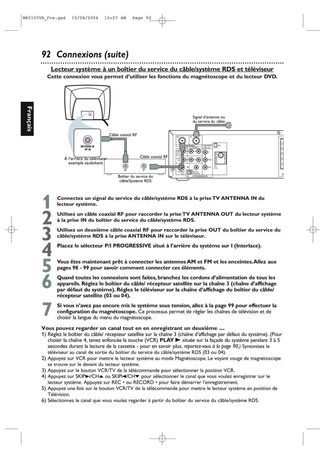 Philips MX5100VR/37B owner manual Lecteur système, La prise in du boîtier du service du câble/système RDS 