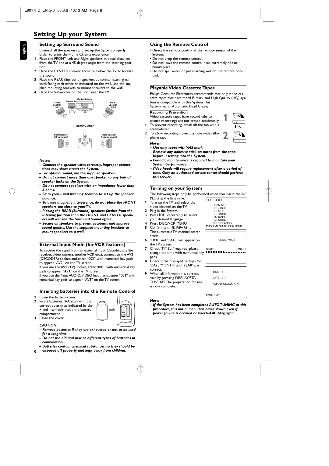 Philips MX5100VR/02 manual Setting Up your System 