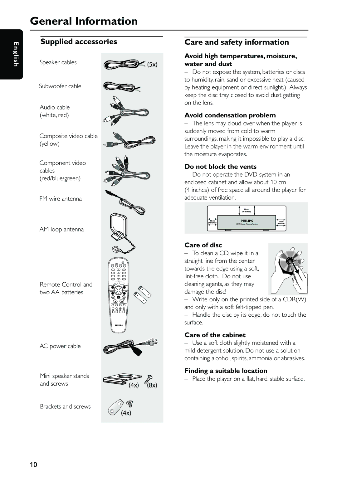 Philips MX5500D owner manual General Information, Supplied accessories, Care and safety information 