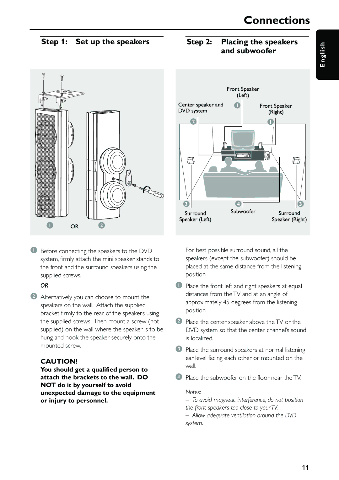 Philips MX5500D owner manual Connections, Set up the speakers Placing the speakers Subwoofer 