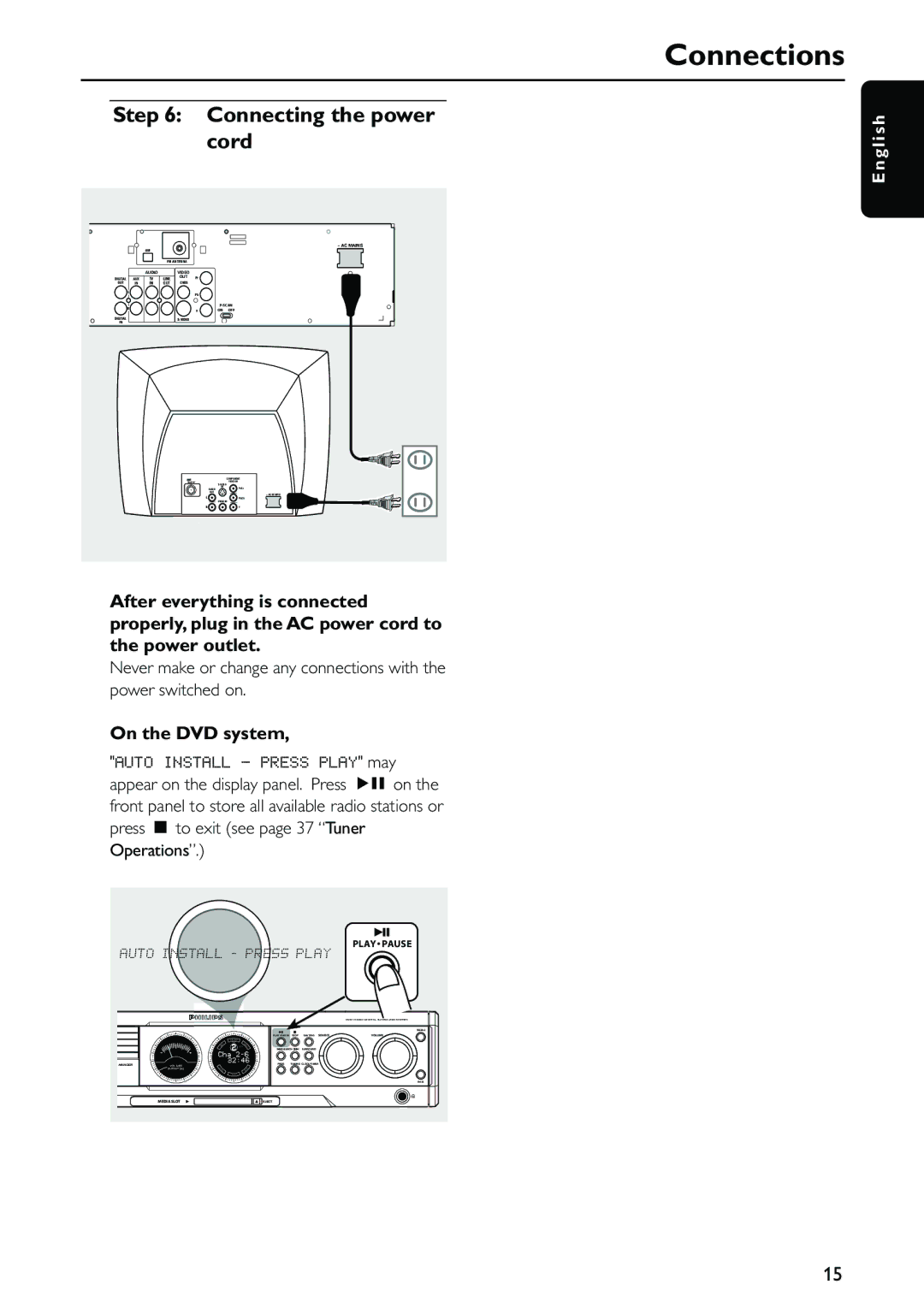 Philips MX5500D owner manual Connecting the power cord, On the DVD system 