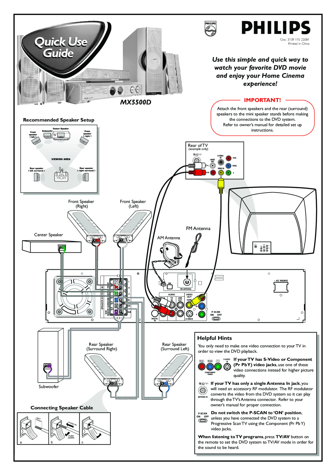 Philips MX5500D owner manual S-VIDEO If your TV has S-Videoor Component, Pr PbY video jacks, use one of these 