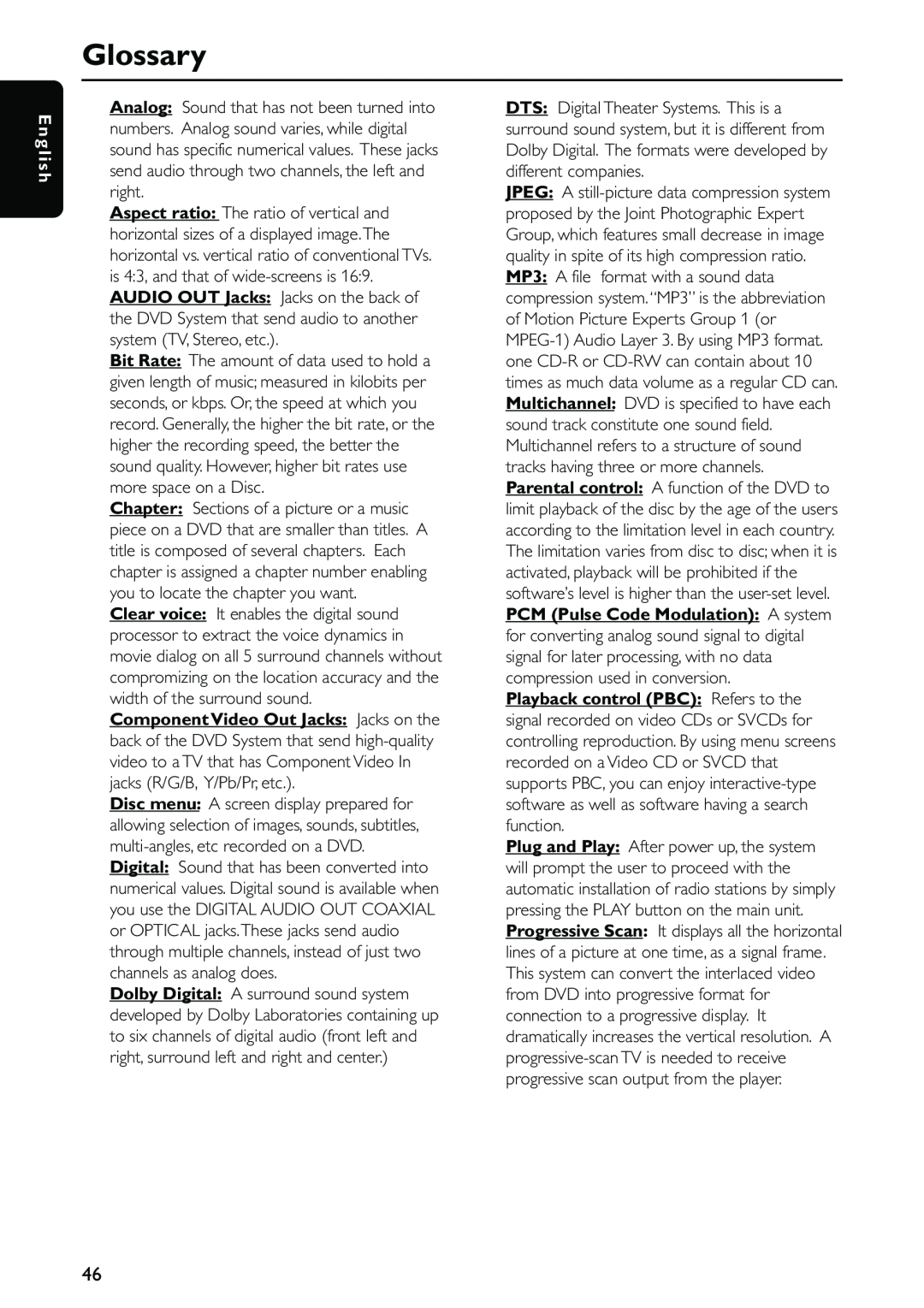 Philips MX5500D owner manual Glossary, E n g l i s h 