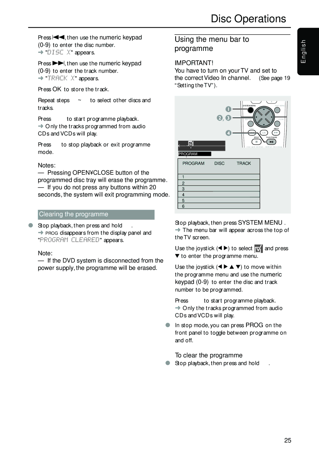 Philips MX5700D manual Using the menu bar to programme, Clearing the programme, Setting the TV, To clear the programme 