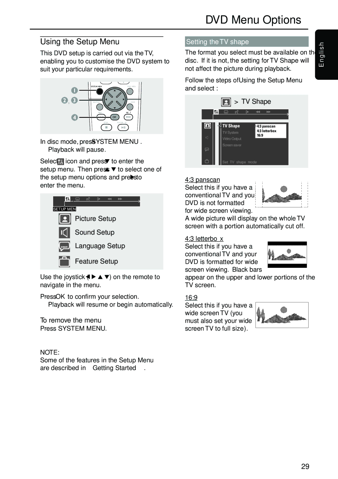 Philips MX5700D manual Using the Setup Menu, Setting the TV shape 