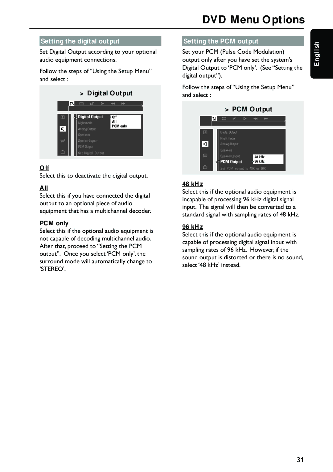 Philips MX5700D manual Setting the digital output Setting the PCM output 