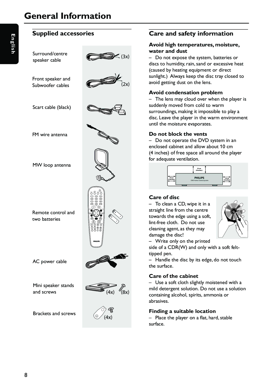 Philips MX5700D manual General Information, Supplied accessories, Care and safety information, Two batteries 