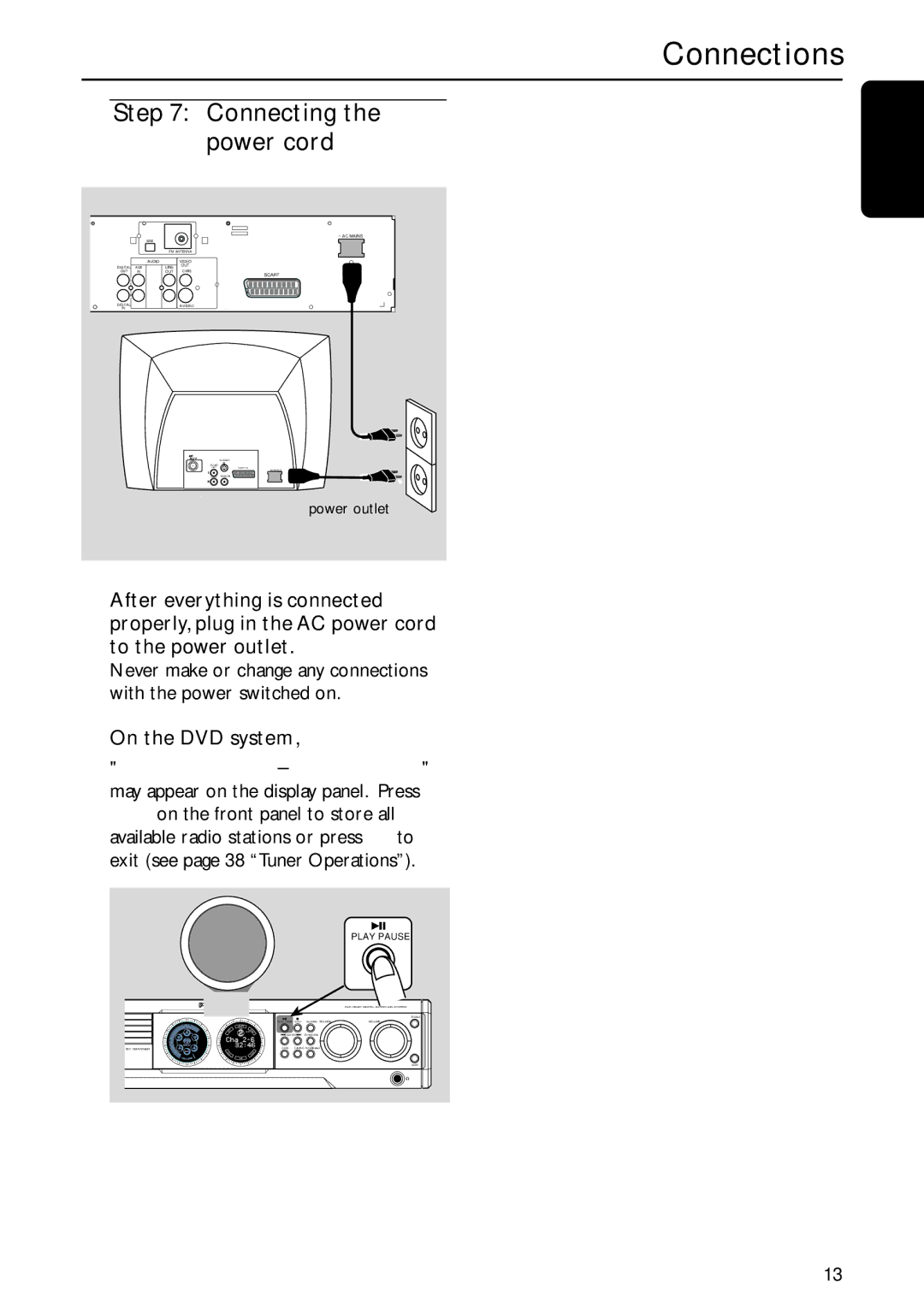 Philips MX5800SA/22S manual Connecting the power cord, On the DVD system 