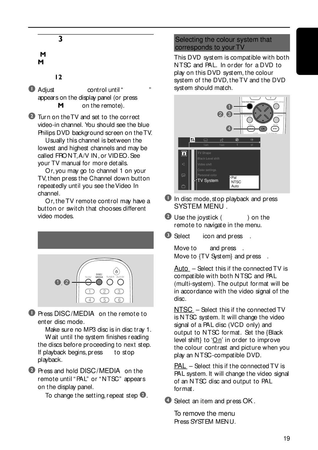 Philips MX5800SA/22S manual Setting the TV, Changing the NTSC/PAL setting via the remote control 